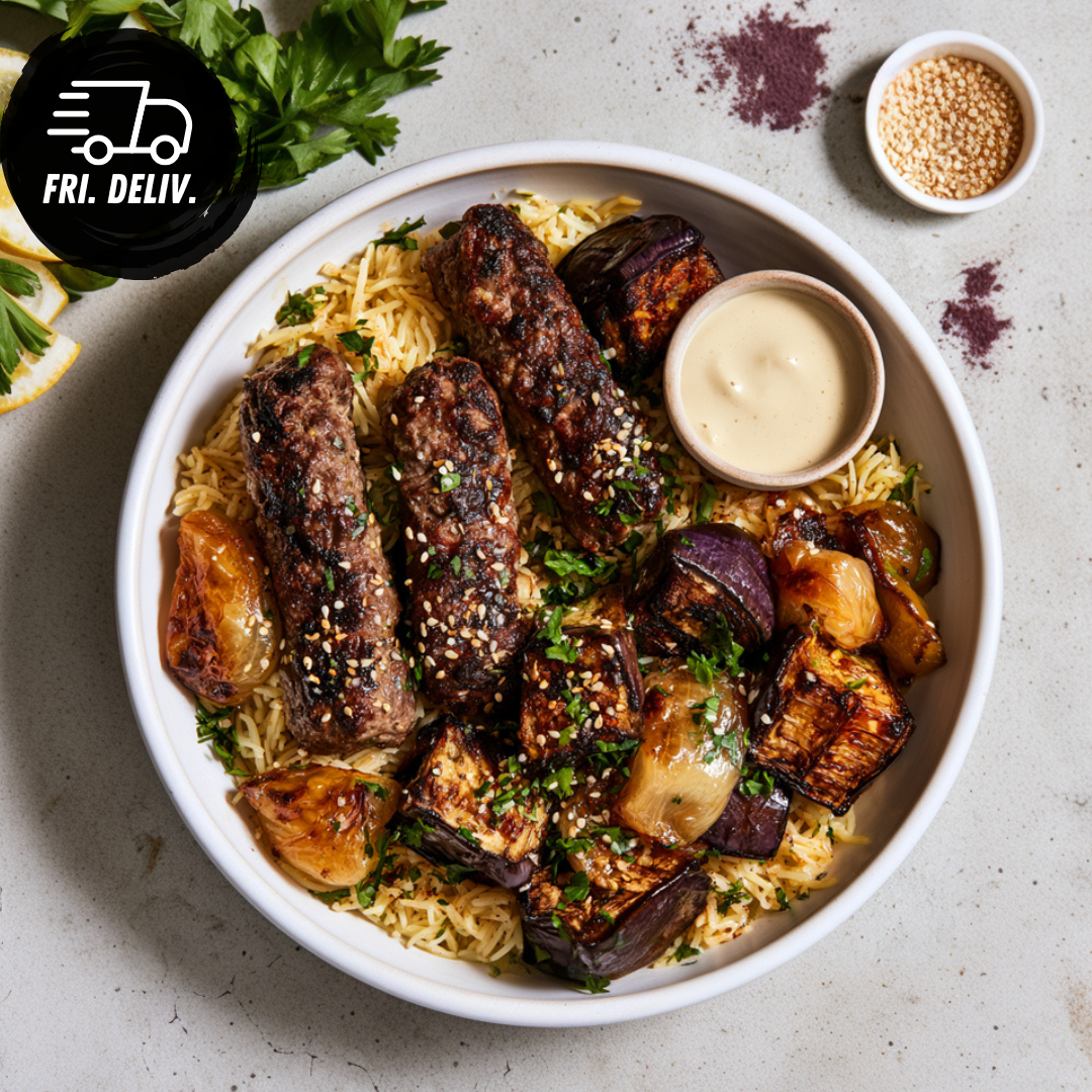 CHARGRILLED KEFTA WITH LEMON TAHINI