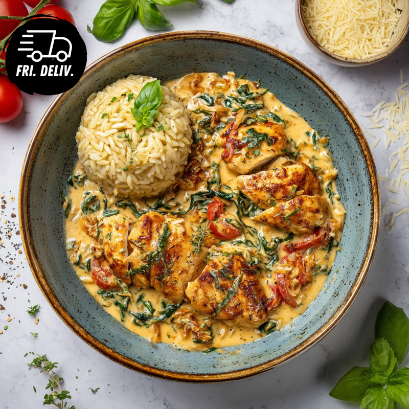 TUSCAN ORZO CHICKEN WITH SPINACH