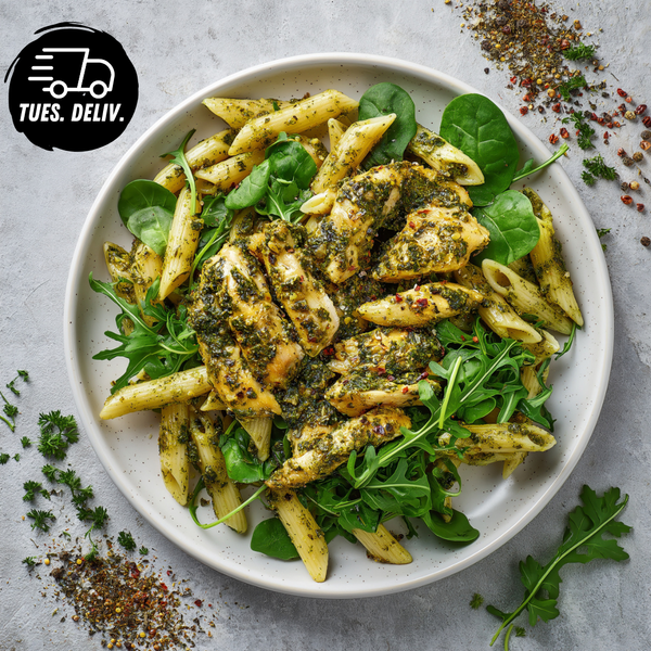 ZAATAR CHICKEN PESTO PENNE WITH SPINACH