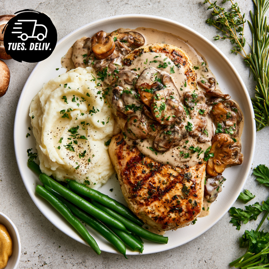 CHICKEN DIANE WITH HERBED MUSHROOMS