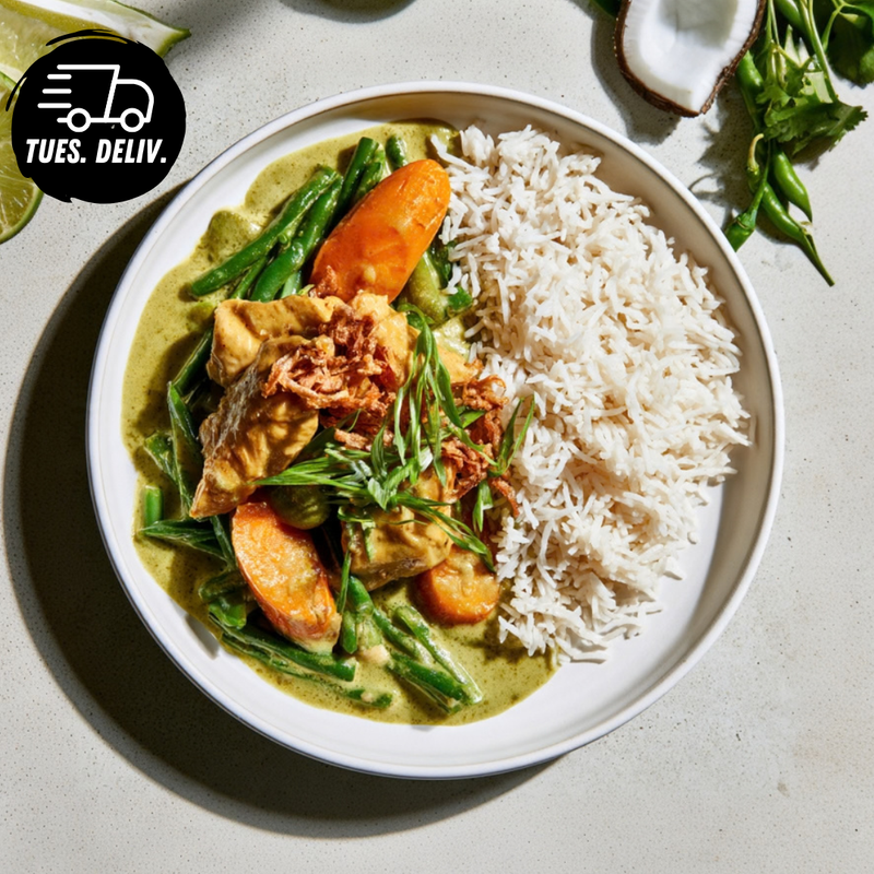THAI GREEN CURRY CHICKEN AND COCONUT RICE