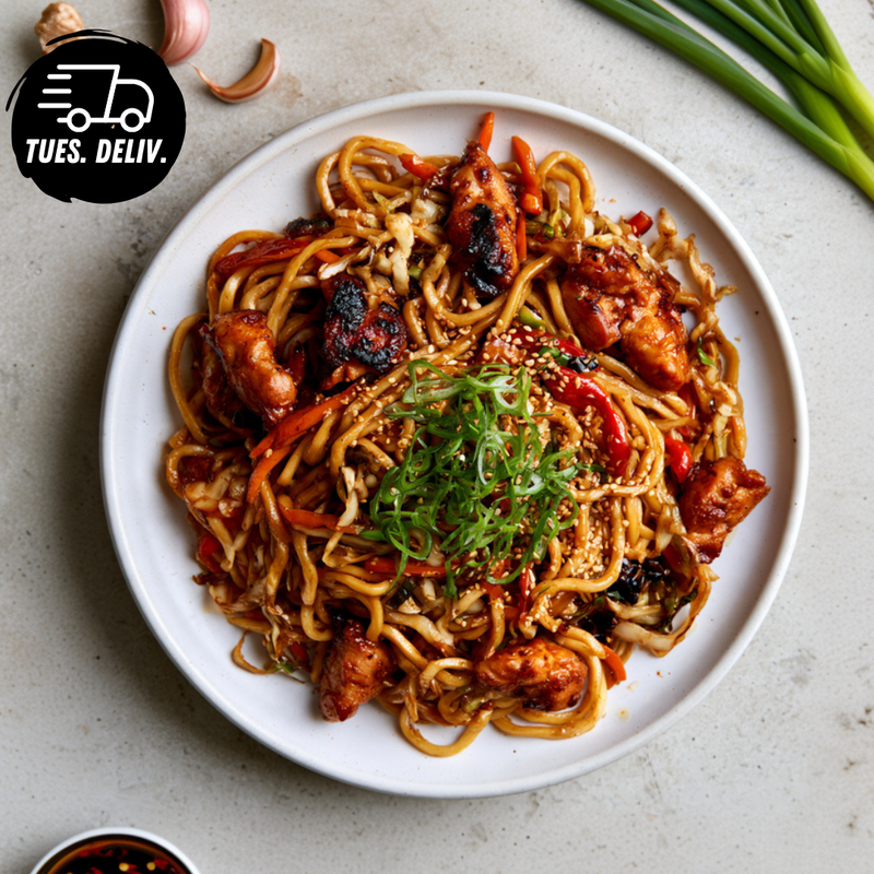 STICKY GARLIC CHICKEN HOKKIEN NOODLES
