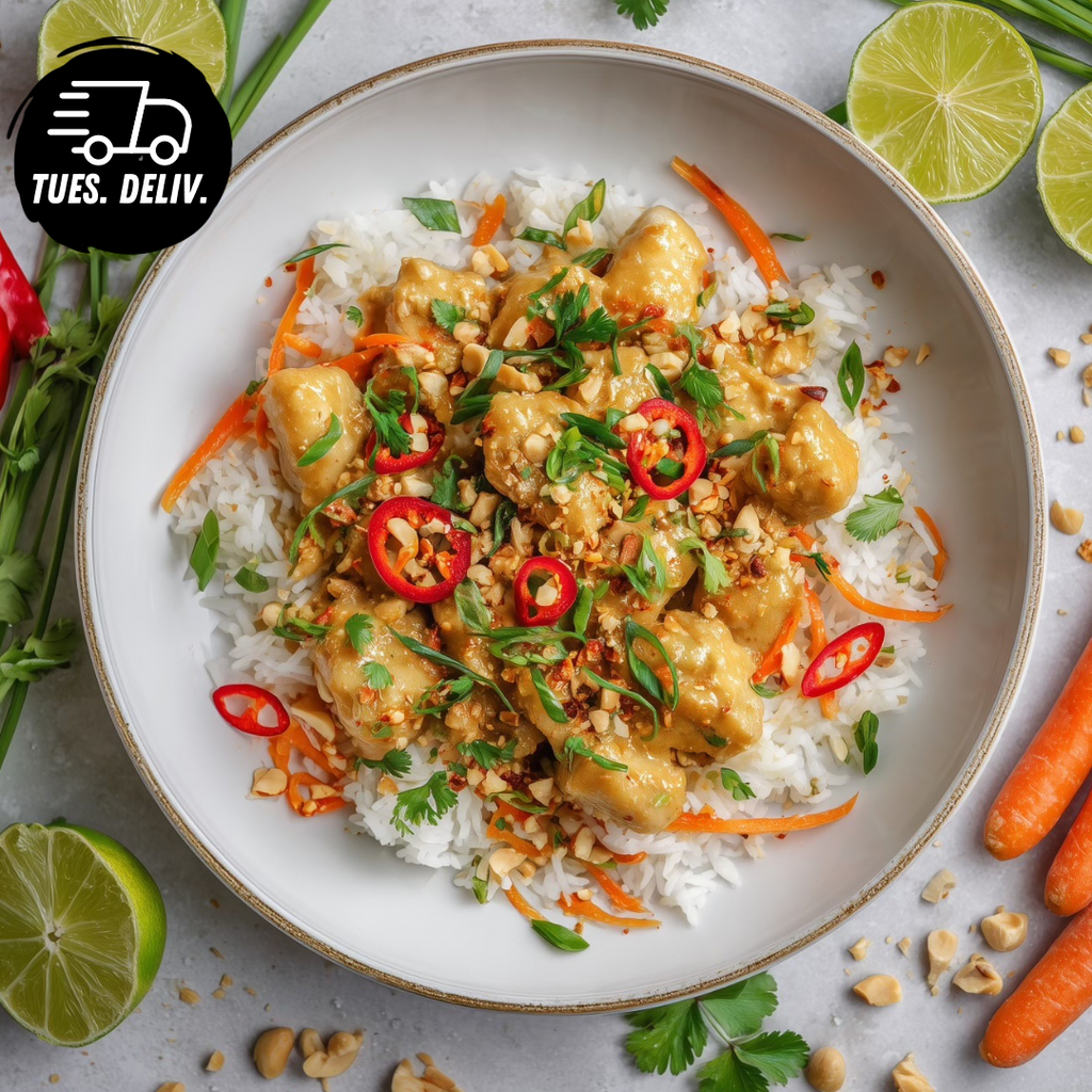 SPICY THAI PEANUT CHICKEN WITH BASMATI RICE.