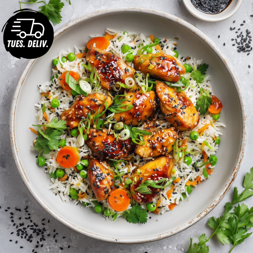 HONEY SOY SESAME CHICKEN WITH VEGETABLE RICE