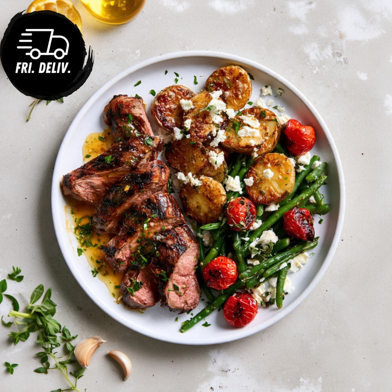 LEMON GARLIC LAMB AND FETA POTATOES