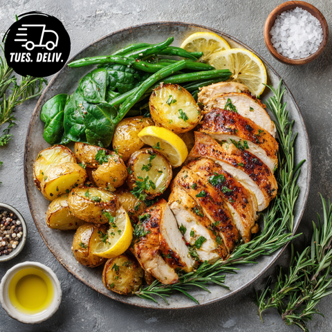 LEMON GARLIC CHICKEN & HERB POTATOES.