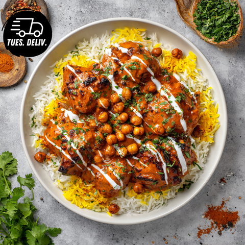 BUTTER CHICKEN WITH CRISPY CHICKPEAS.