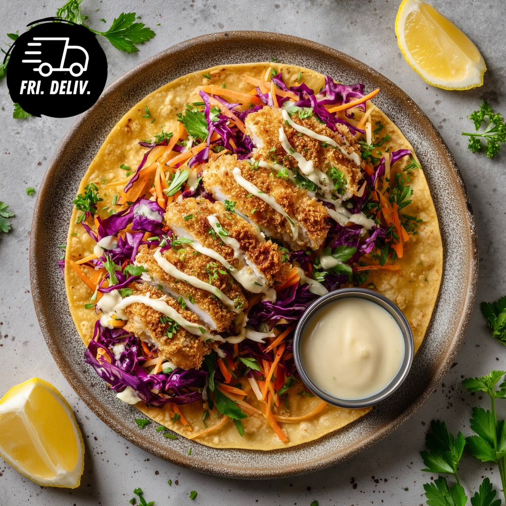 LEMON AND HERB CRUMBED CHICKEN WRAP.