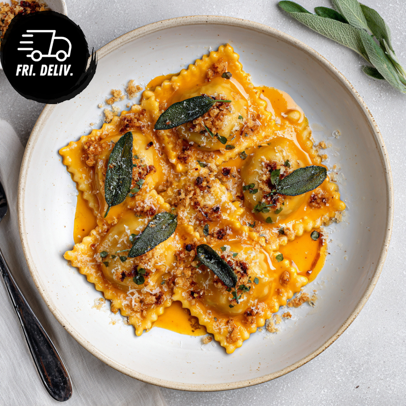 SAGE BROWN BUTTER PUMPKIN RAVIOLI WITH TOASTED HAZELNUT