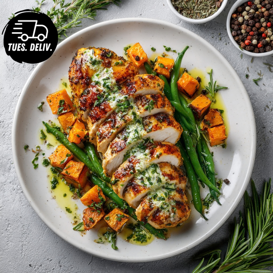 LEMON HERB CHICKEN WITH SWEET POTATO.