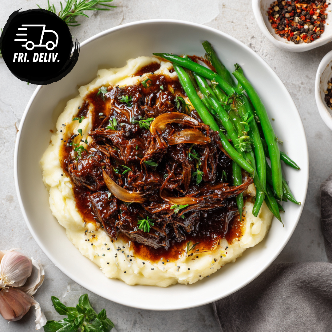 CRACKED PEPPER BRAISED BEEF & CREAMY MASH.