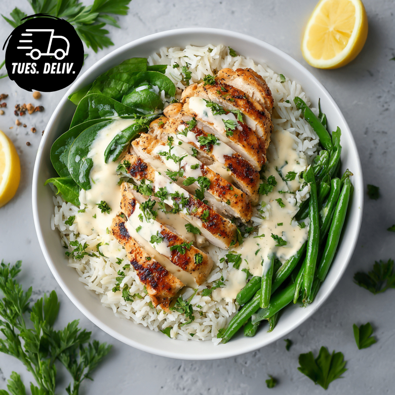 CREAMY LEMON PARMESAN CHICKEN WITH HERBED RICE