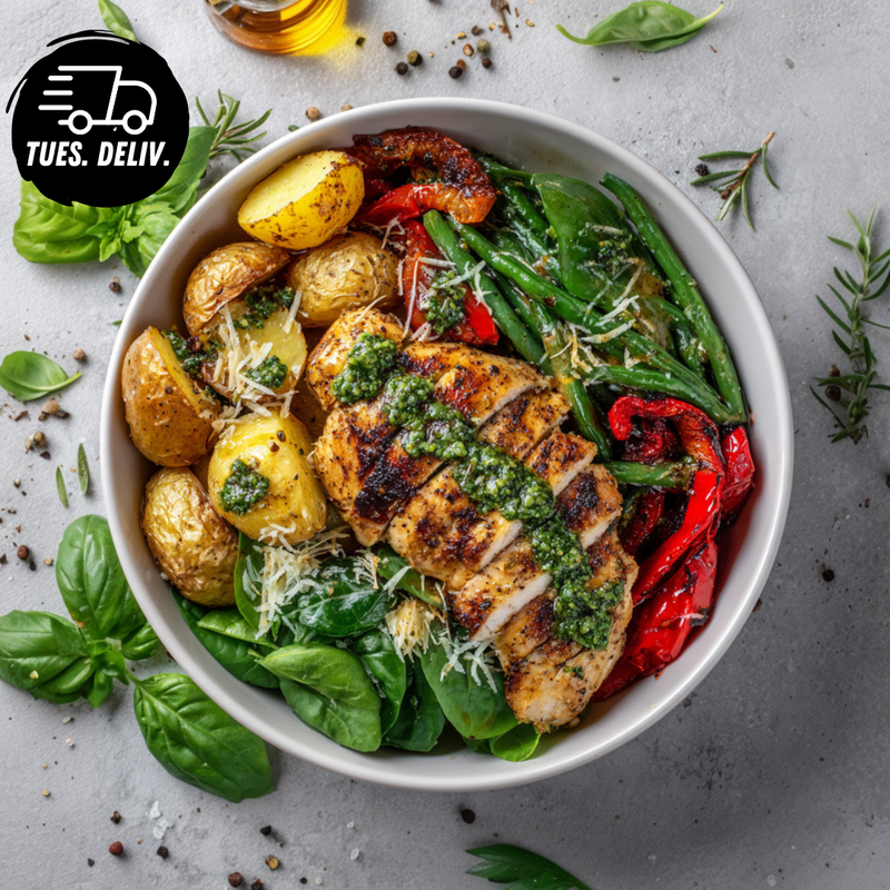 PESTO CHICKEN AND ROASTED POTATO BOWL