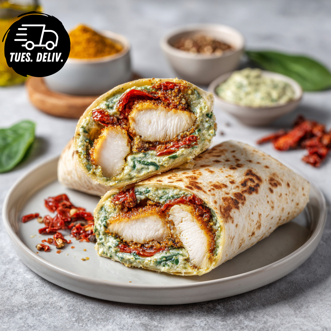 CRISPY CHICKEN PESTO PARMESAN WRAP.