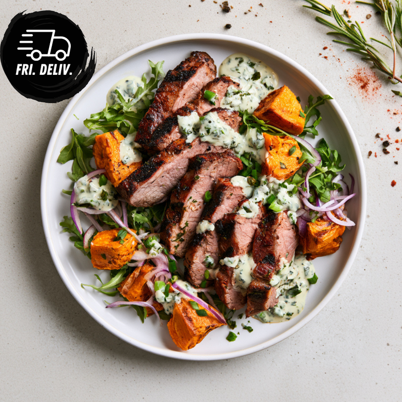 MEDITERRANEAN LAMB AND ROAST SWEET POTATO
