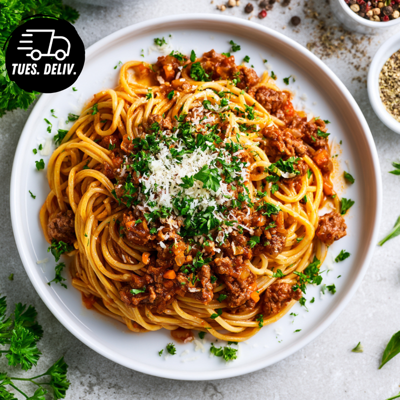 BEEF BOLOGNESE WITH GARLIC NAPOLI SPAGHETTI