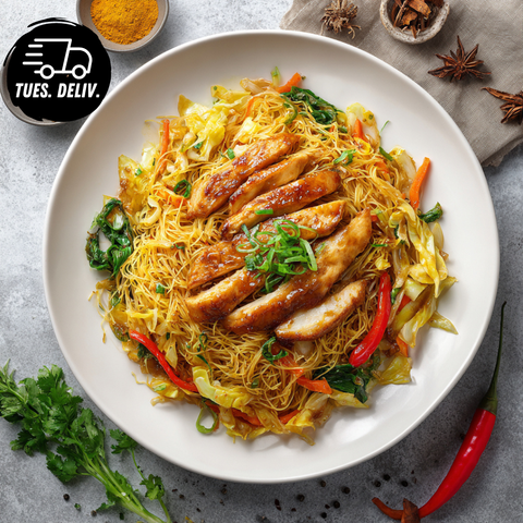 CURRY CHICKEN SINGAPORE NOODLES.