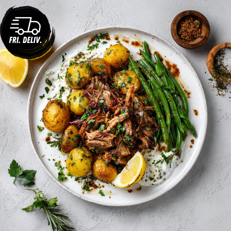 GREEK SLOW COOKED LAMB WITH LEMON POTATOES