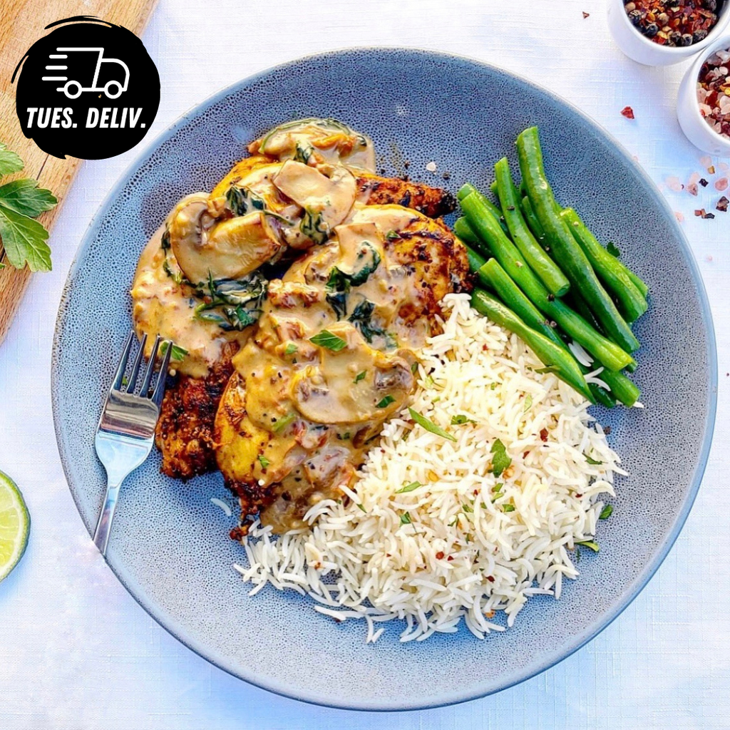 TUSCAN CHICKEN WITH BASMATI GREEN BEANS AND SPINACH